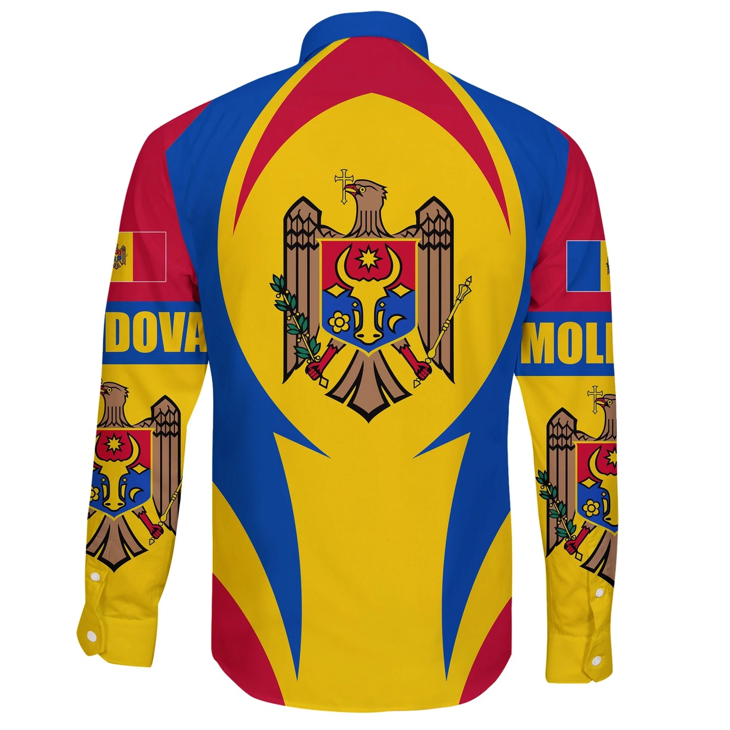 Moldova Long Sleeve Button Shirt Action Flag