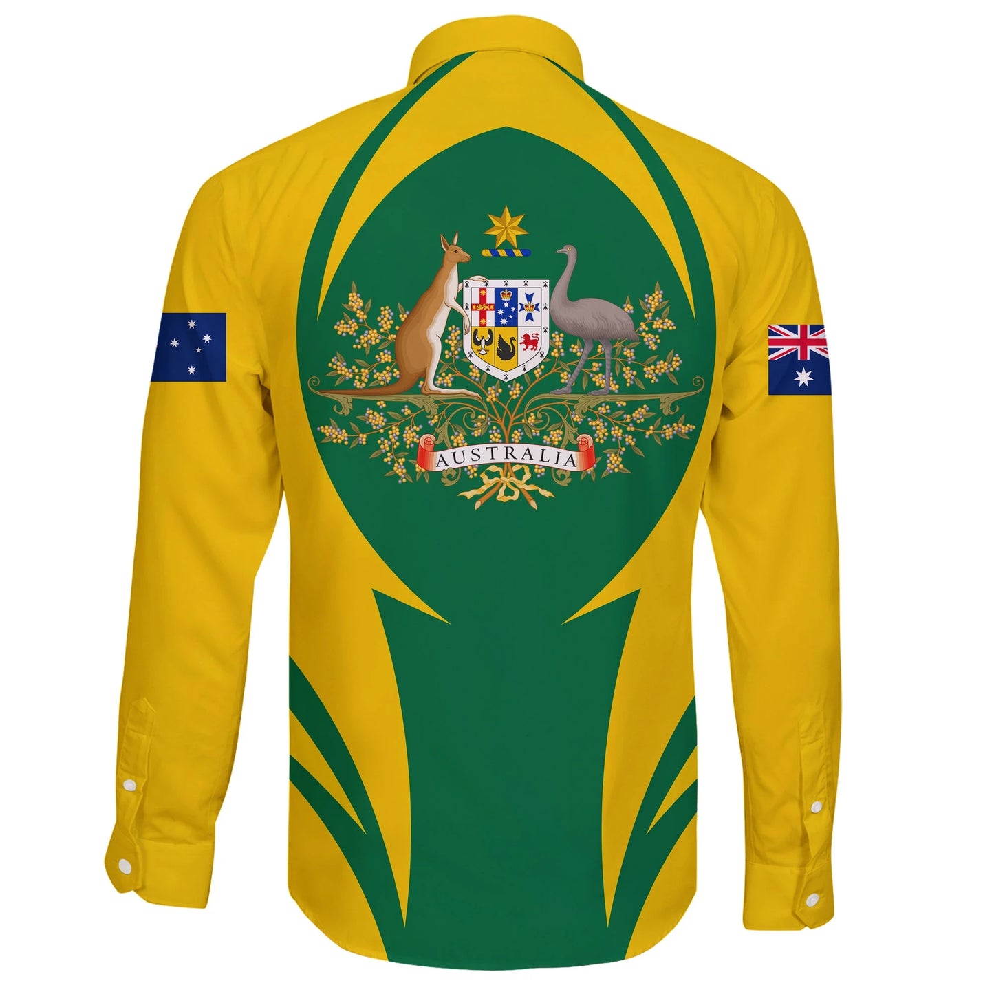 Australia Long Sleeve Button Shirt Action Flag Yellow