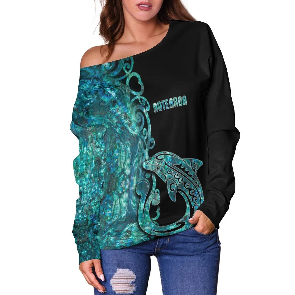 Custom Personalised Aotearoa Koru Aihe Women's Off Shoulder Sweater Half Papua Shell Style