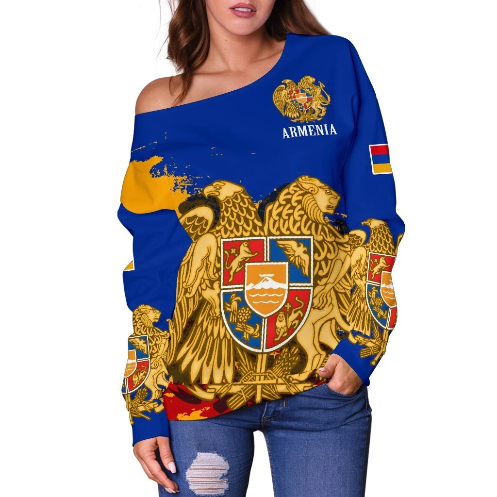 Armenia Women's Off Shoulder Sweater Armenia Blue