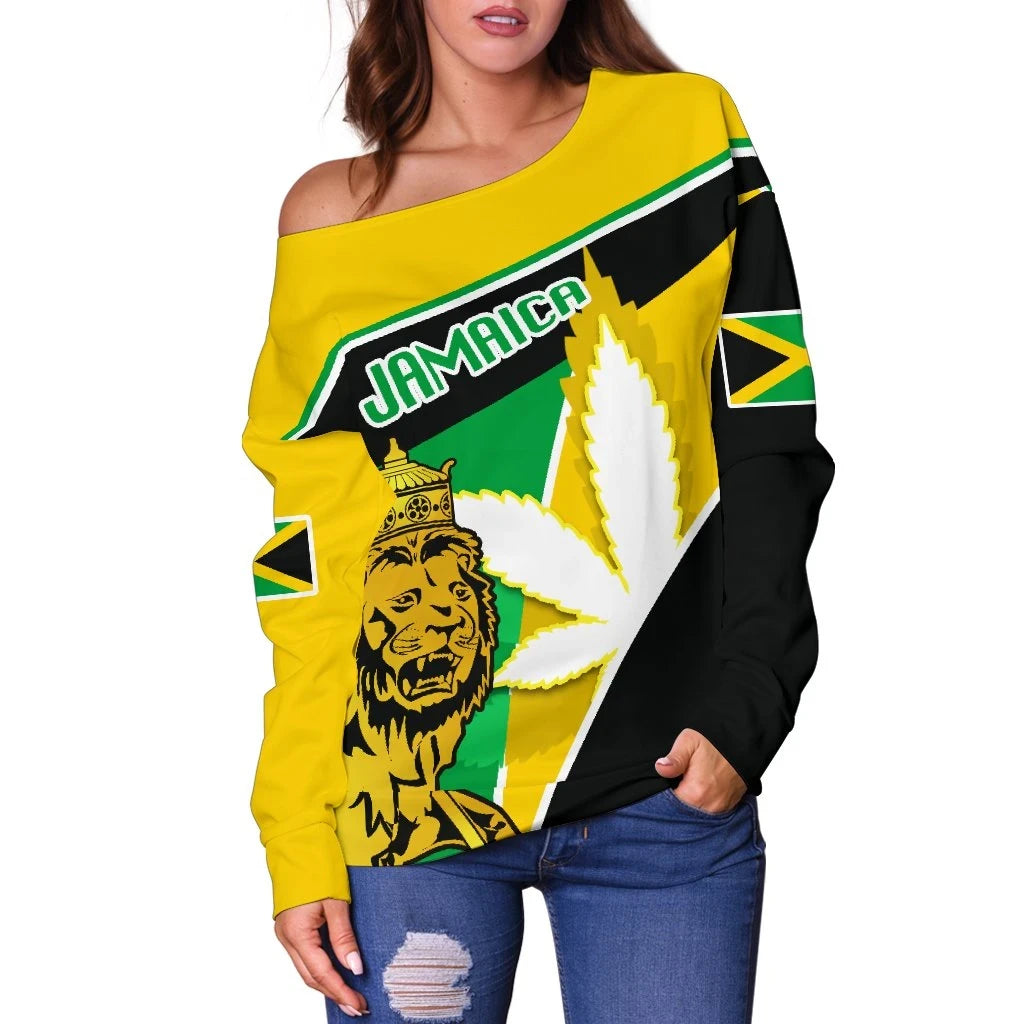 Jamaica Lion Off Shoulder Sweater Flag Version