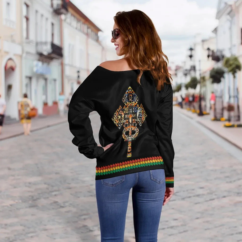 Ethiopian Off Shoulder Sweater Habesha Holy Cross Black