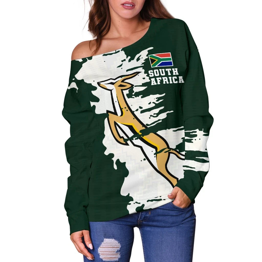 South Africa Springboks Women's Off Shoulder Sweater Painting Style