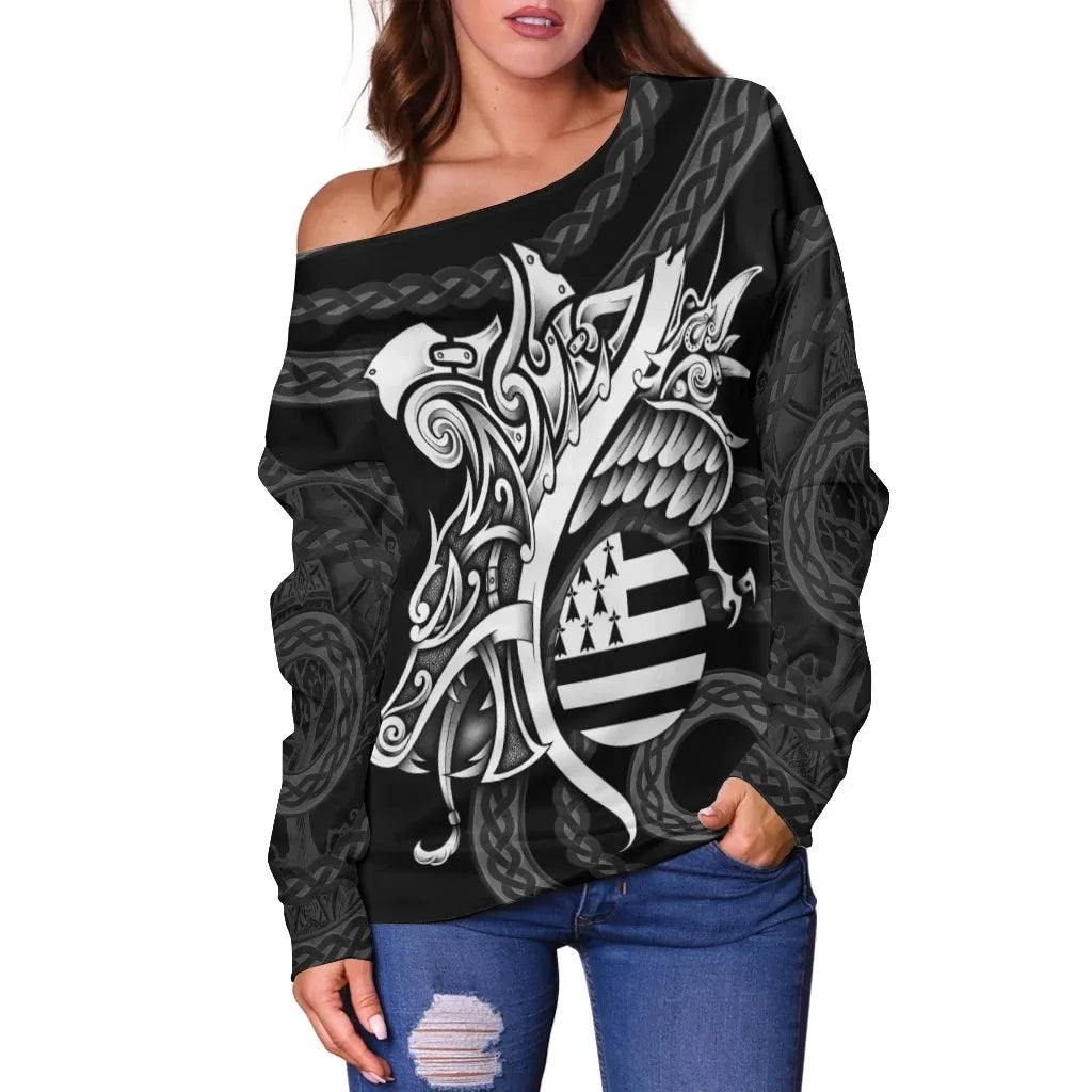 Brittany Celtic Women's Off Shoulder Sweater Fury Dragon Celt