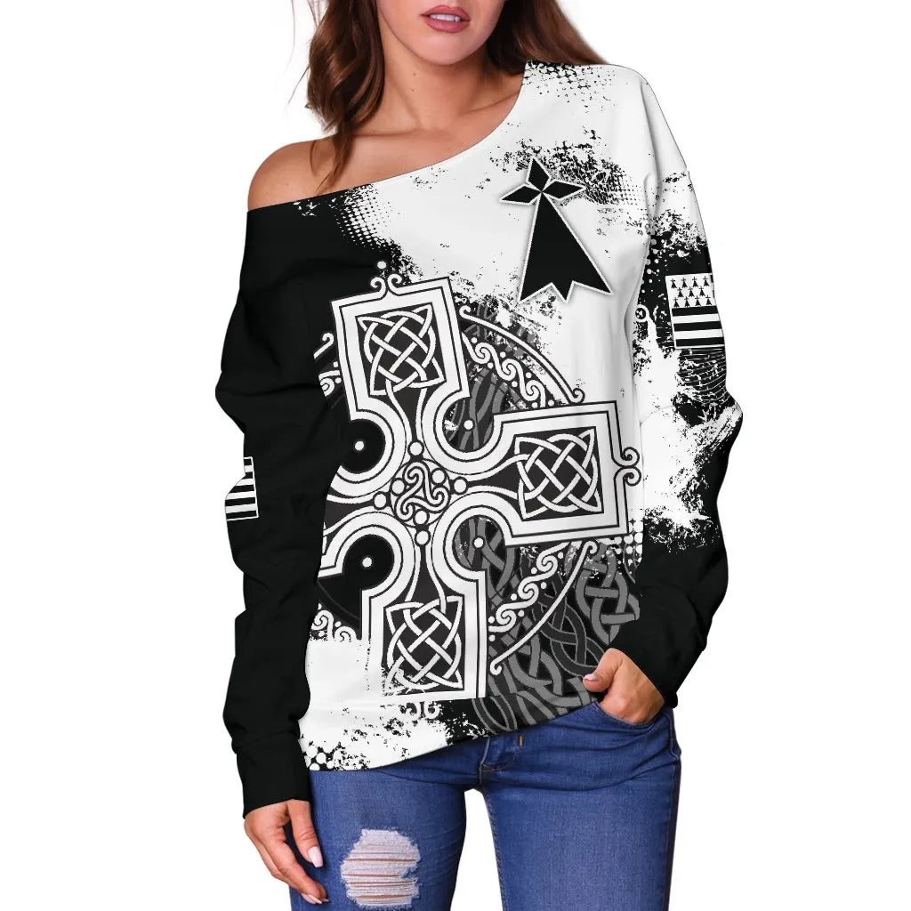 Brittany Women's Off Shoulder Sweater Brittany Celtic Cross