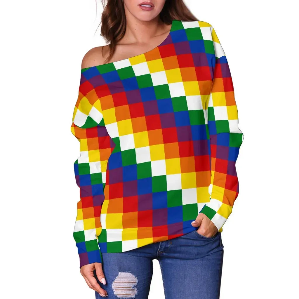Wiphala Off Shoulder Sweater Flag