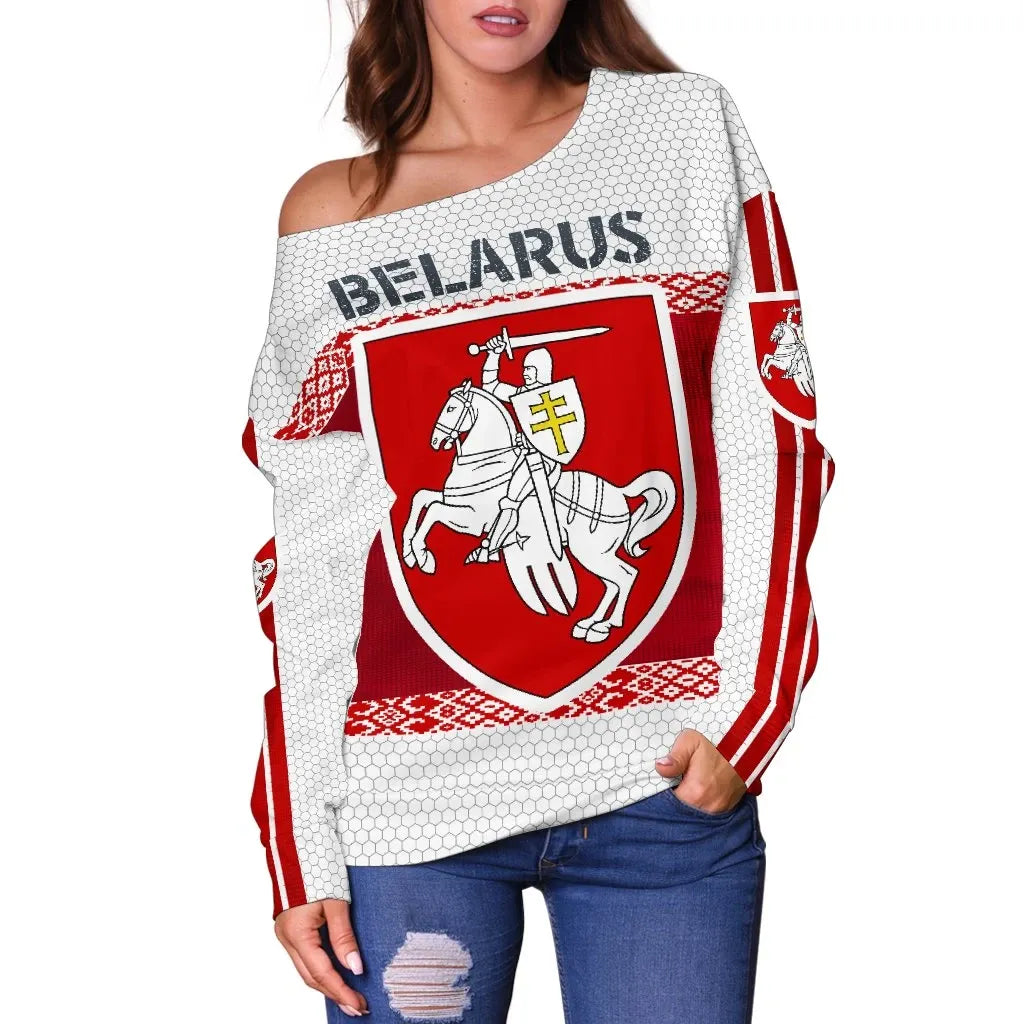 Belarus Coat of Arms Women's Off Shoulder Sweater Special