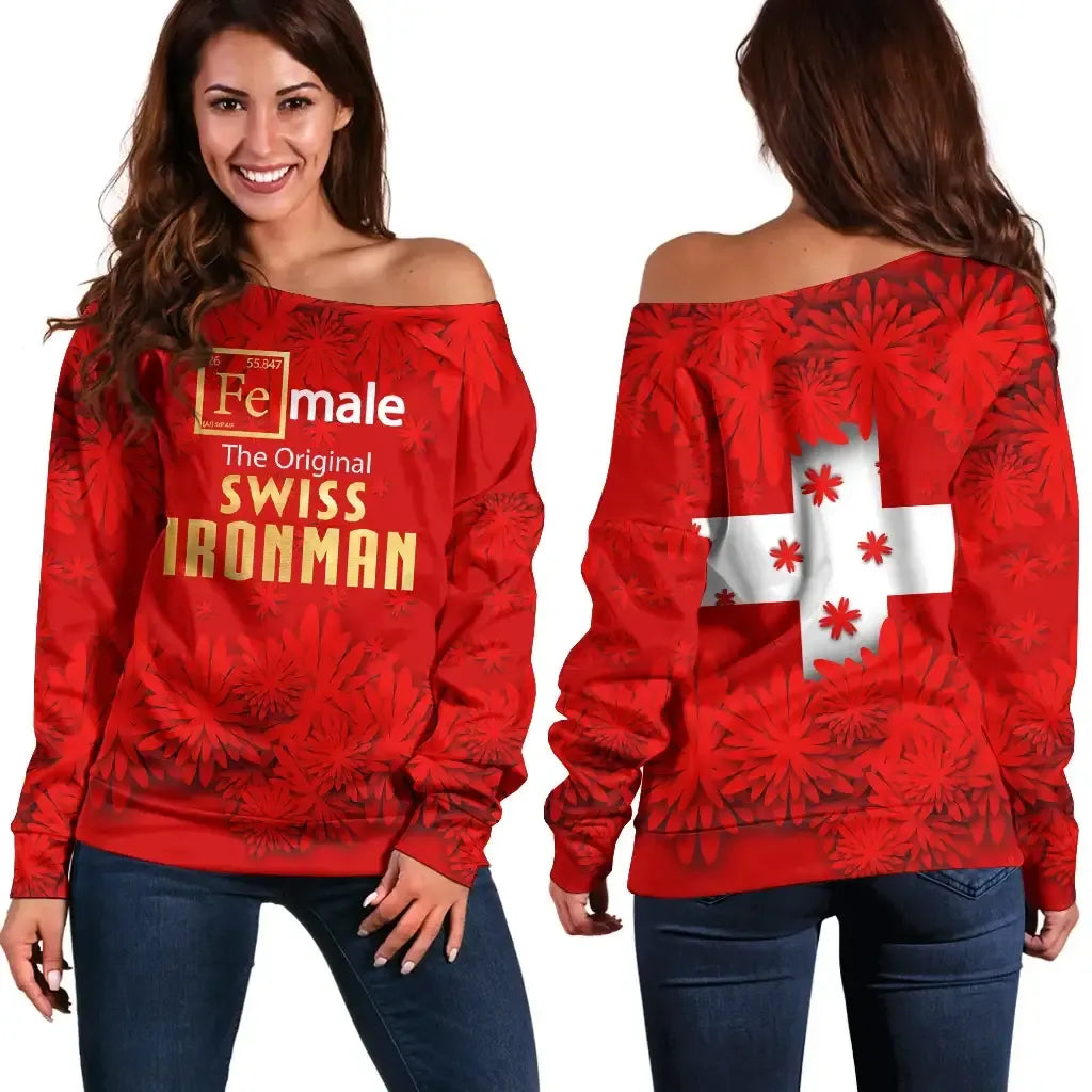 Switzerland Off Shoulder Sweater Female Swiss Ironman