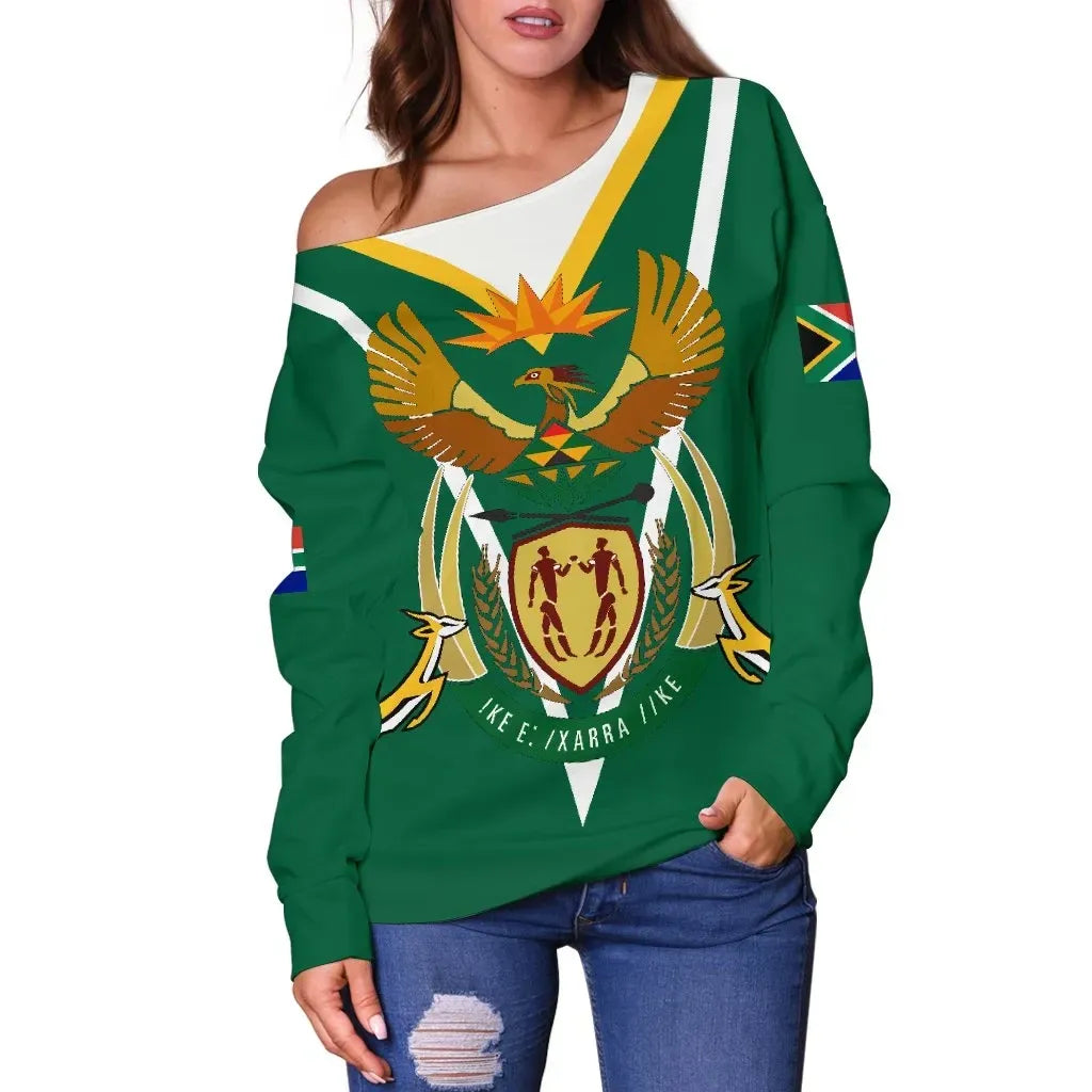 South Africa Women's Off Shoulder Sweater Coat Of Arms