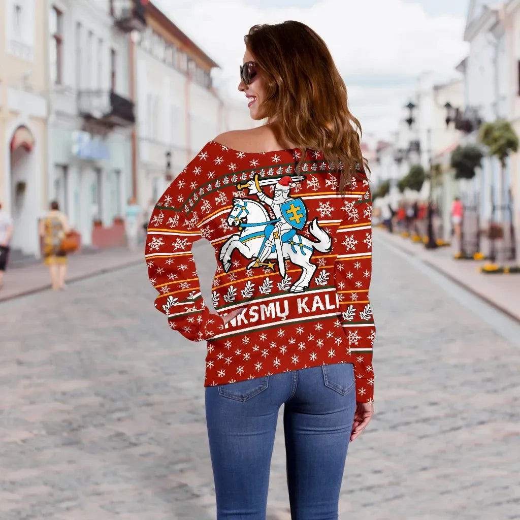 Lithuania Christmas Off Shoulder Sweater Red Th0