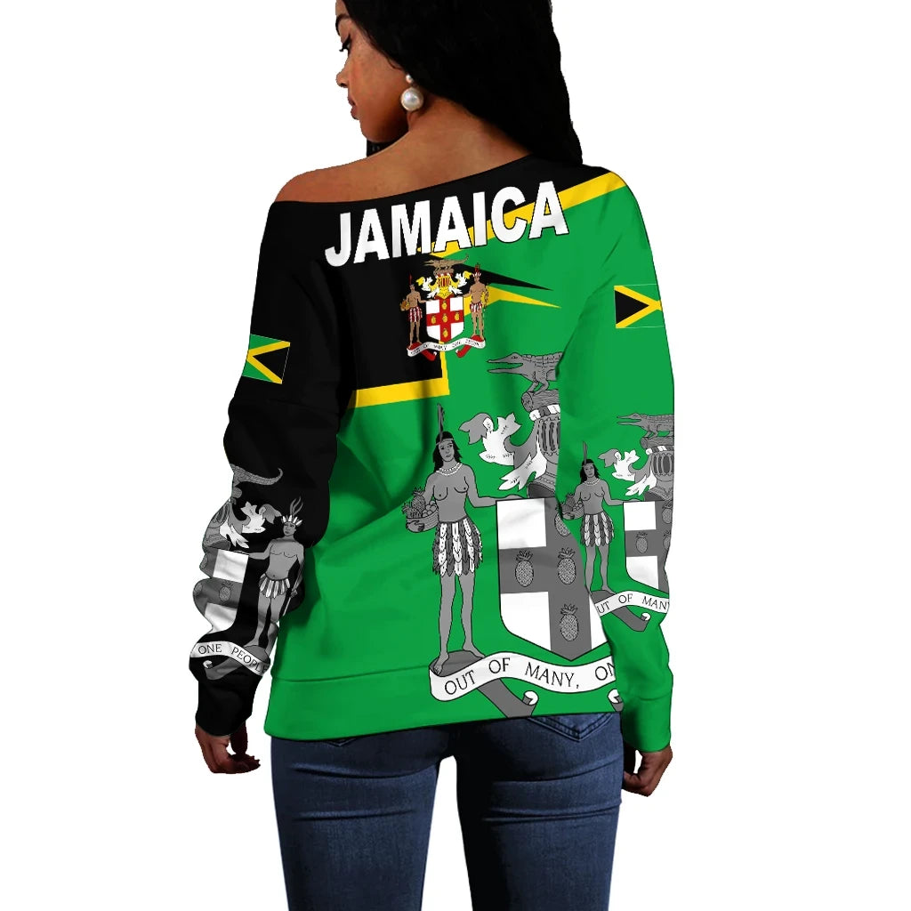 Jamaica Women's Off Shoulder Sweater Coat Of Arms
