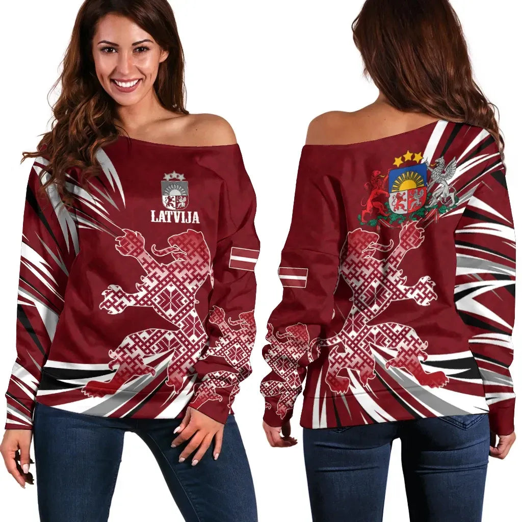 Latvia The Latvian Lion Off Shoulder Sweater
