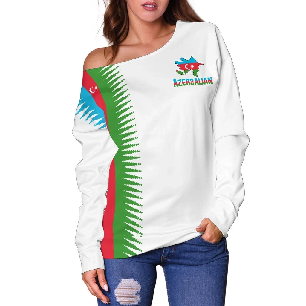 Azerbaijan Off Shoulder Sweater United Flag White