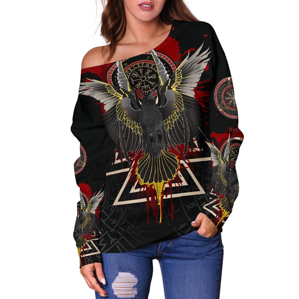 Vikings Off Shoulder Sweater Raven of Odin Special Version