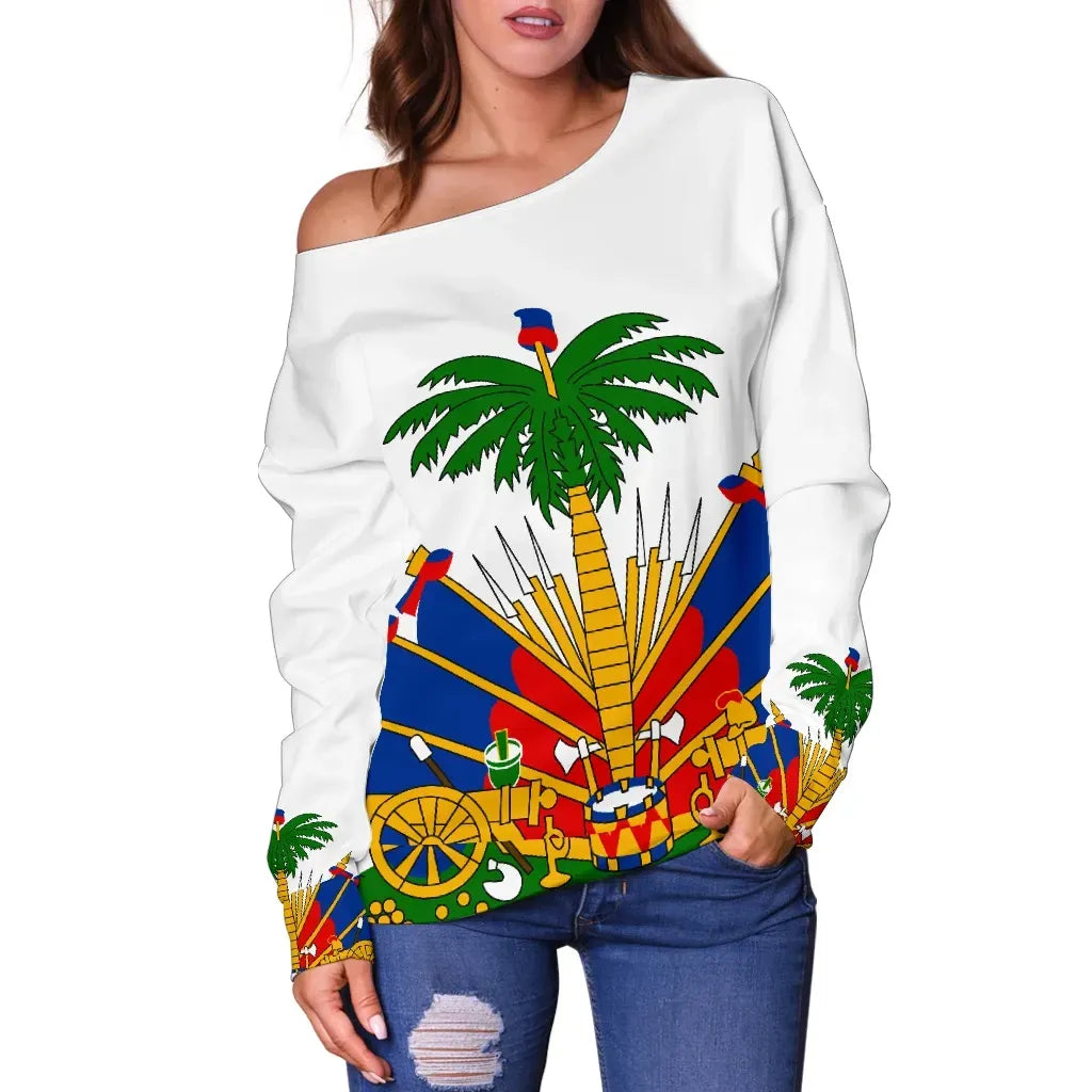 Haiti Coat Of Arms Shoulder Sweater Bn10