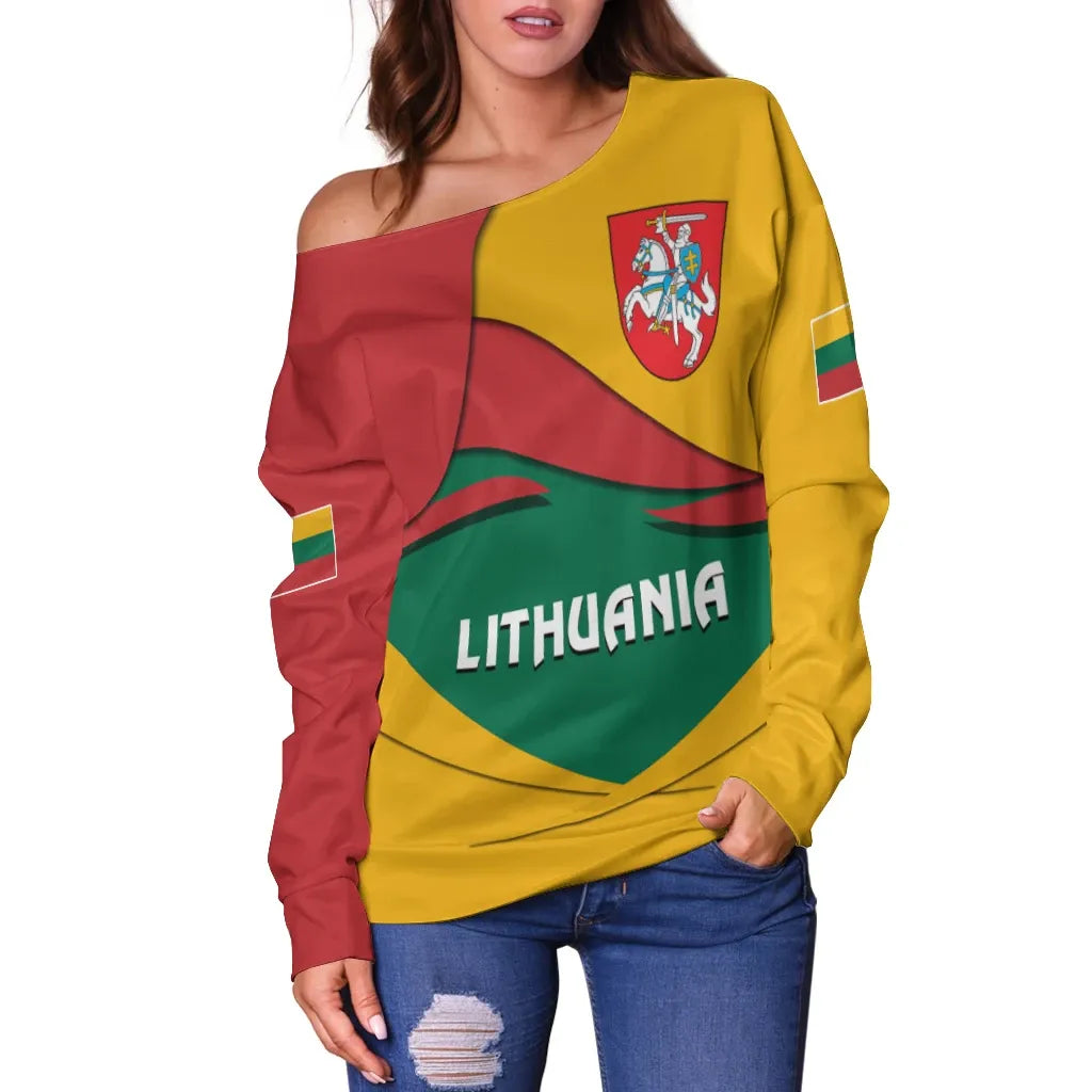 Lithuania Women's Off Shoulder Sweater Lithuania Pride
