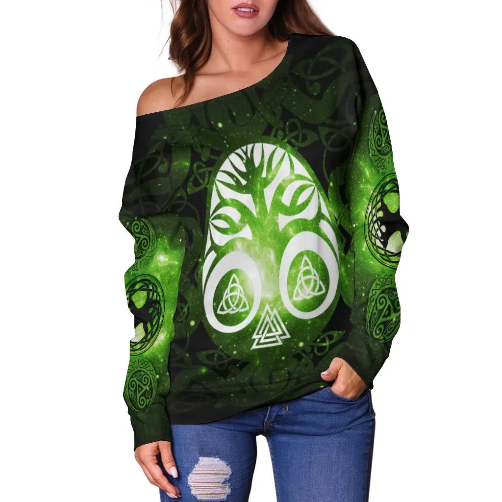 Celtic Women's Off Shoulder Sweater Celtic Tree Of Life