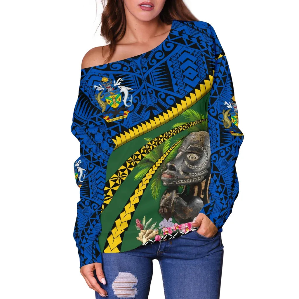 Solomon Islands Canoe Prow Women Off Shoulder Sweater Road to Hometown