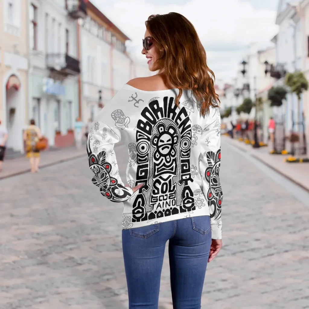 Puerto Rico Off Shoulder Sweater Taino Tatto