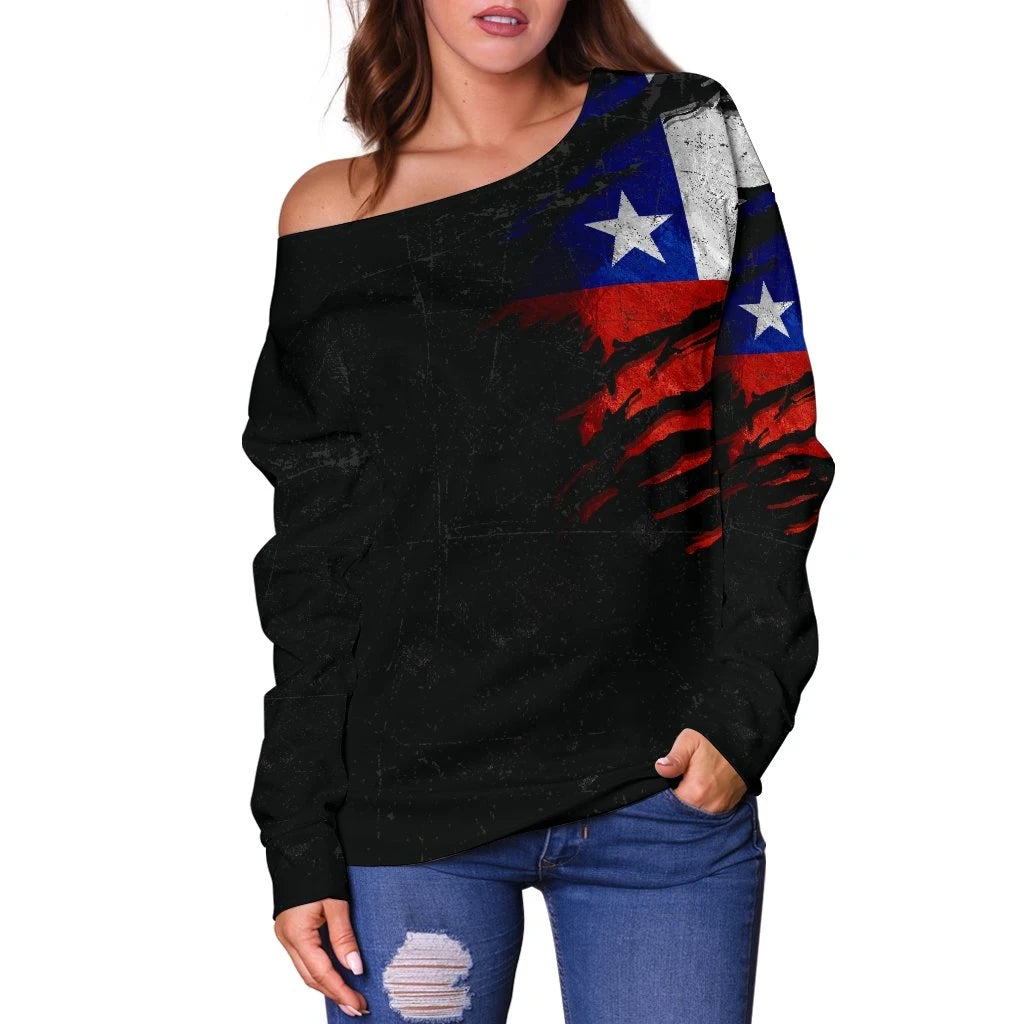 Chile in Me Women's Off Shoulder Sweater Special Grunge Style