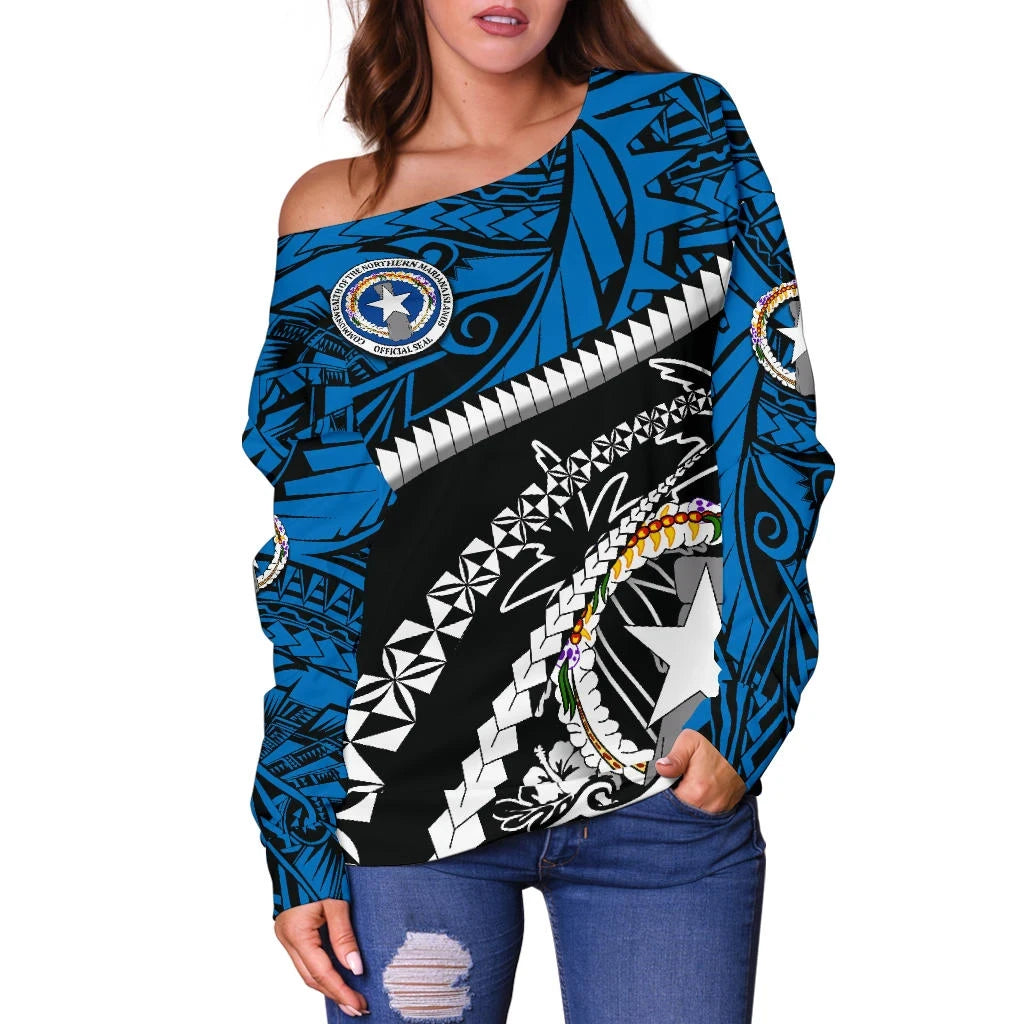 Northern Mariana Islands Off Shoulder Sweater Road to Hometown