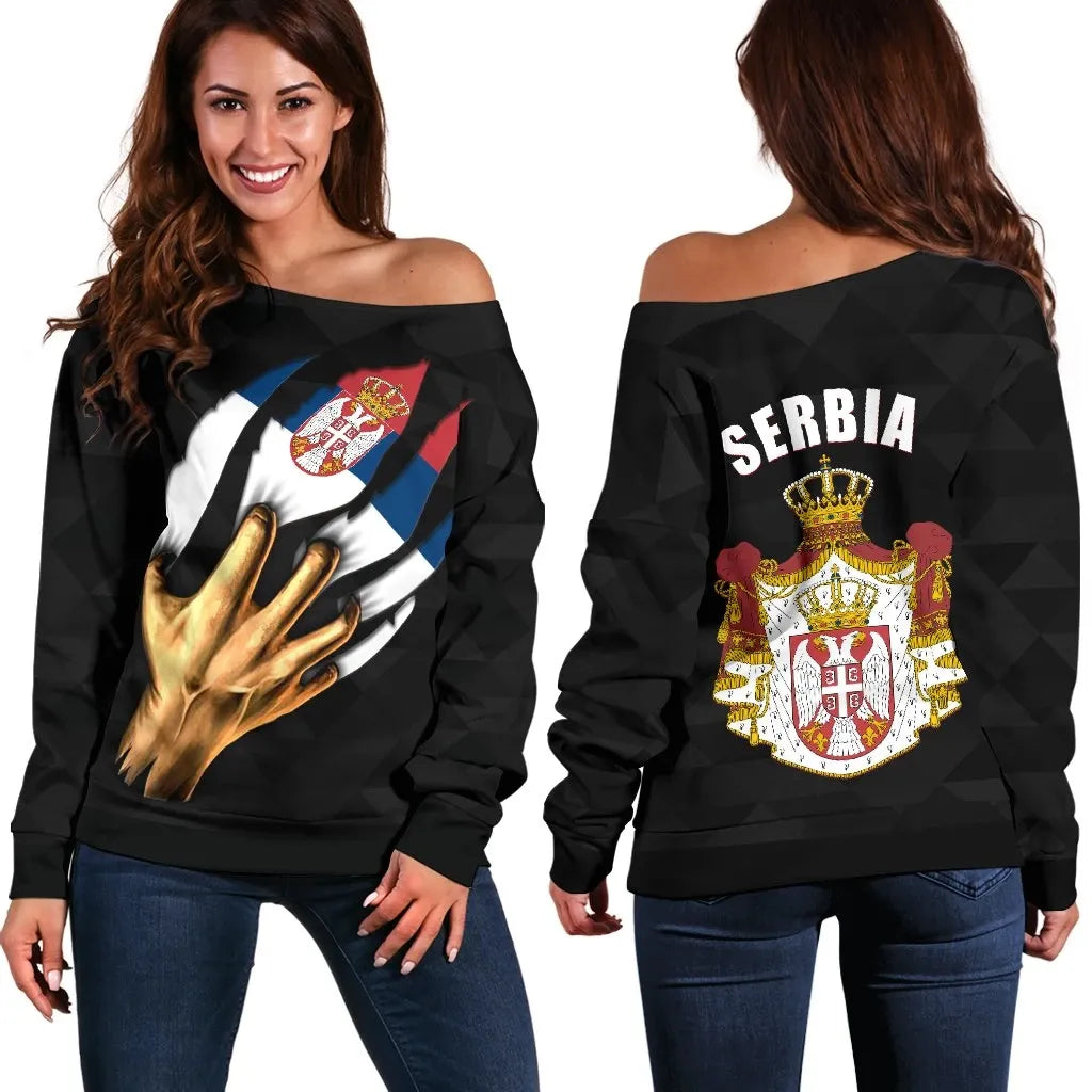 Serbia Women's Off Shoulder Sweater Serbian Is Me
