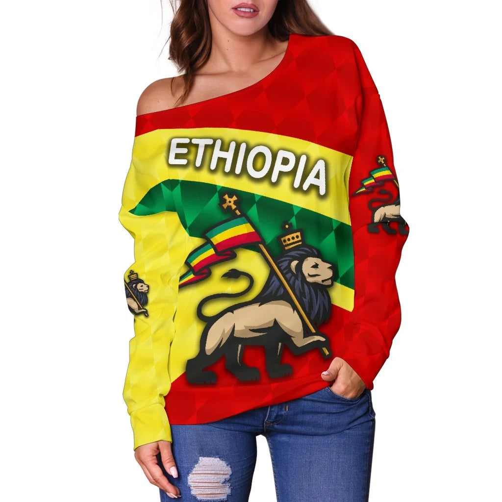 Ethiopia Women Off Shoulder Sweater Sporty Style