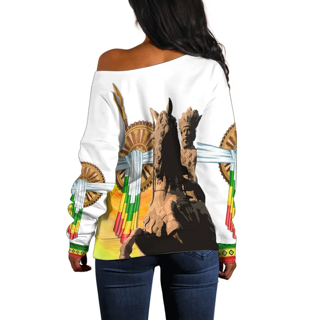 Ethiopia Off Shoulder Sweater Ethiopia Menelik II Adwa
