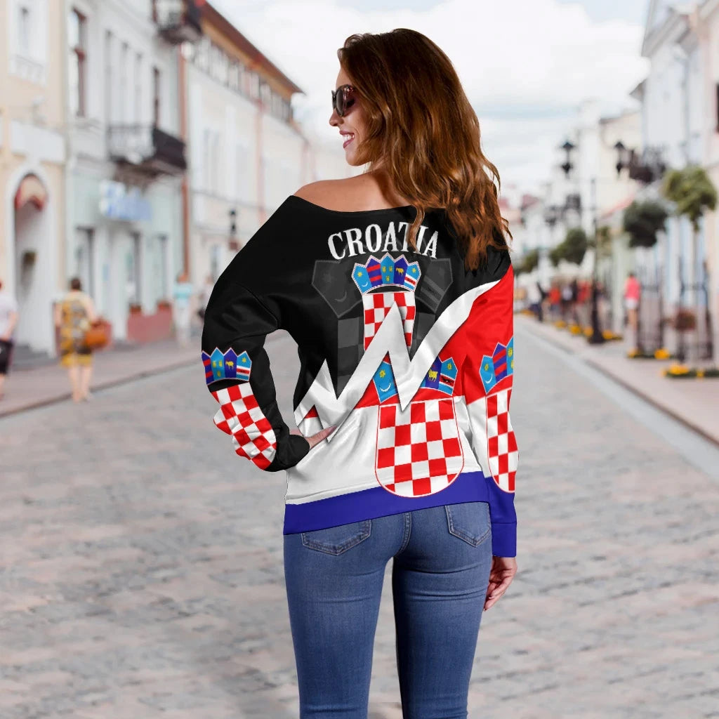 Croatia Off Shoulder Sweater Original Flag