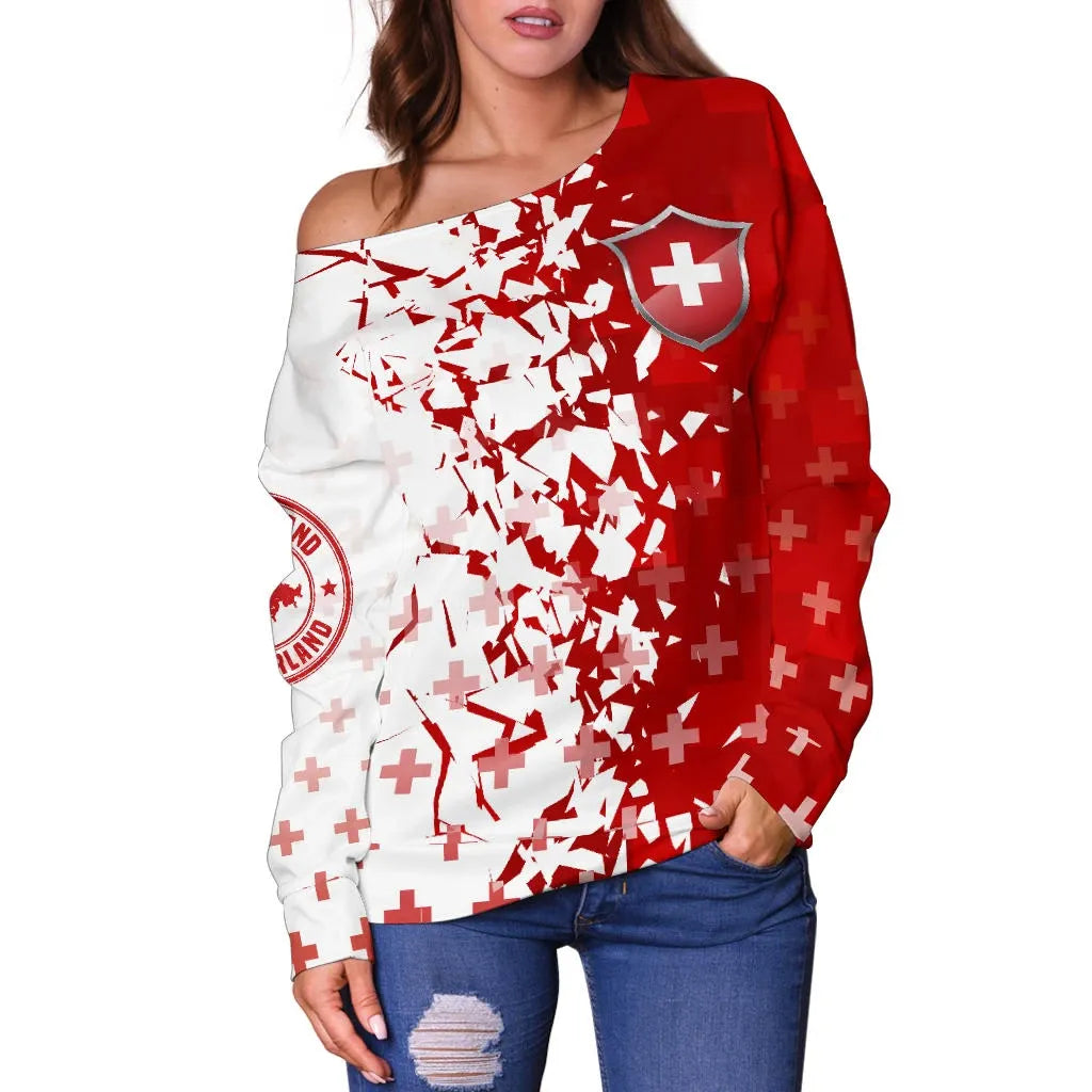 Switzerland Off Shoulder Sweater Swiss Shield