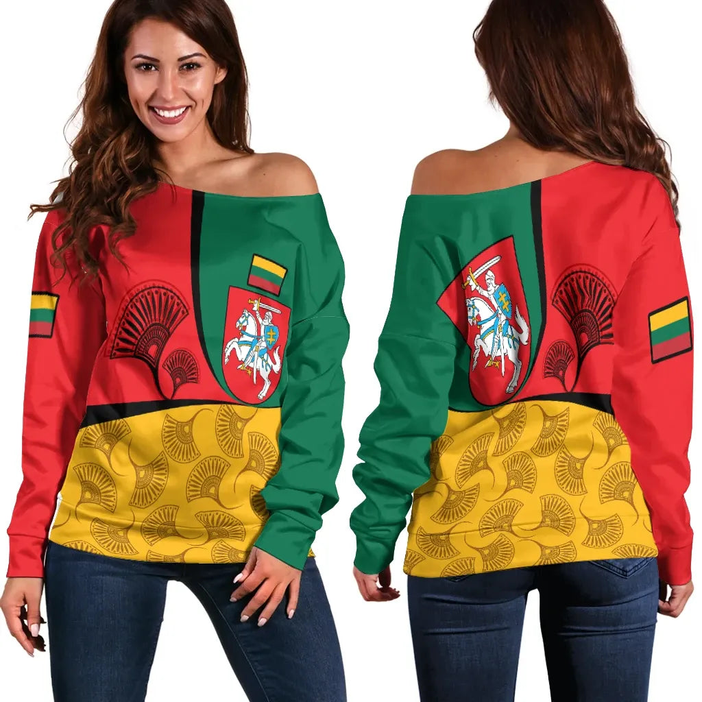 Lithuania Women's Off Shoulder Sweater Flag of Lithuania