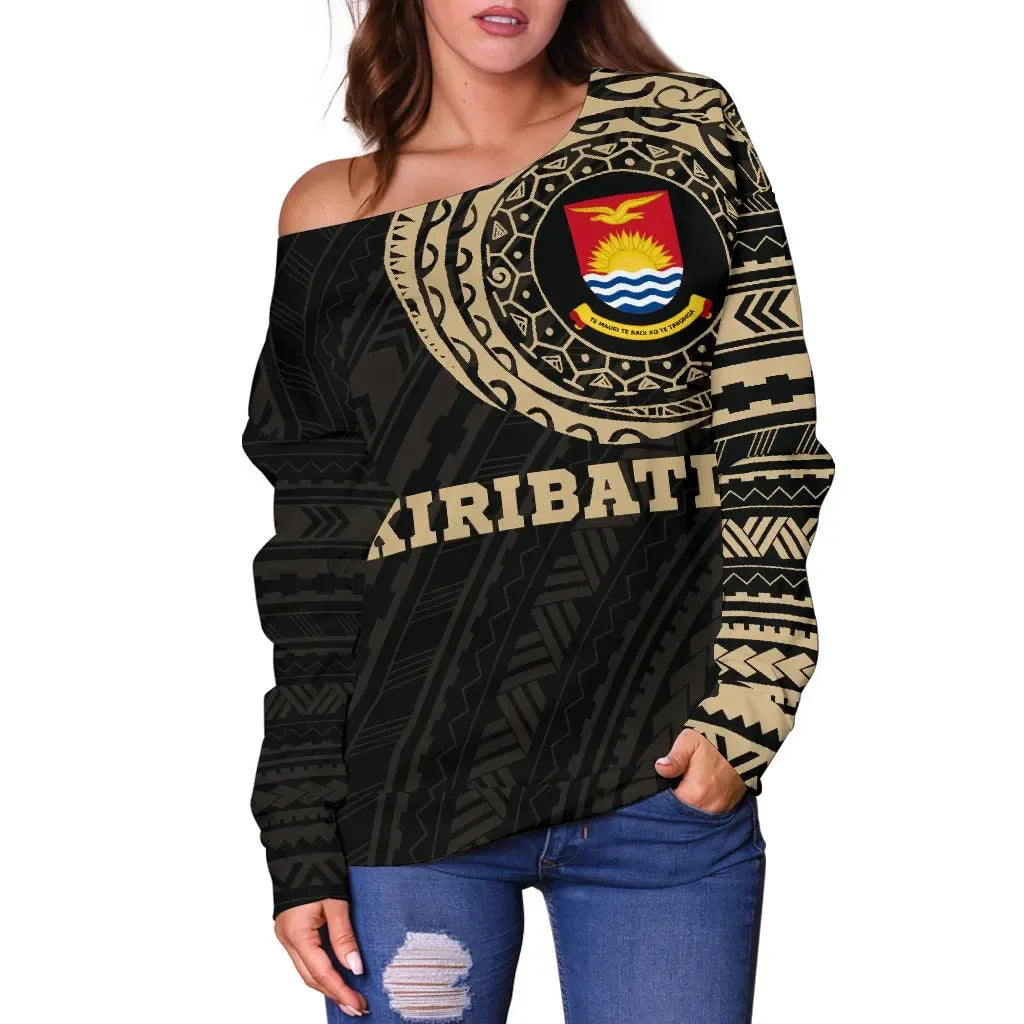 Kiribati In My Heart Micronesia Tattoo Style Off Shoulder Sweater