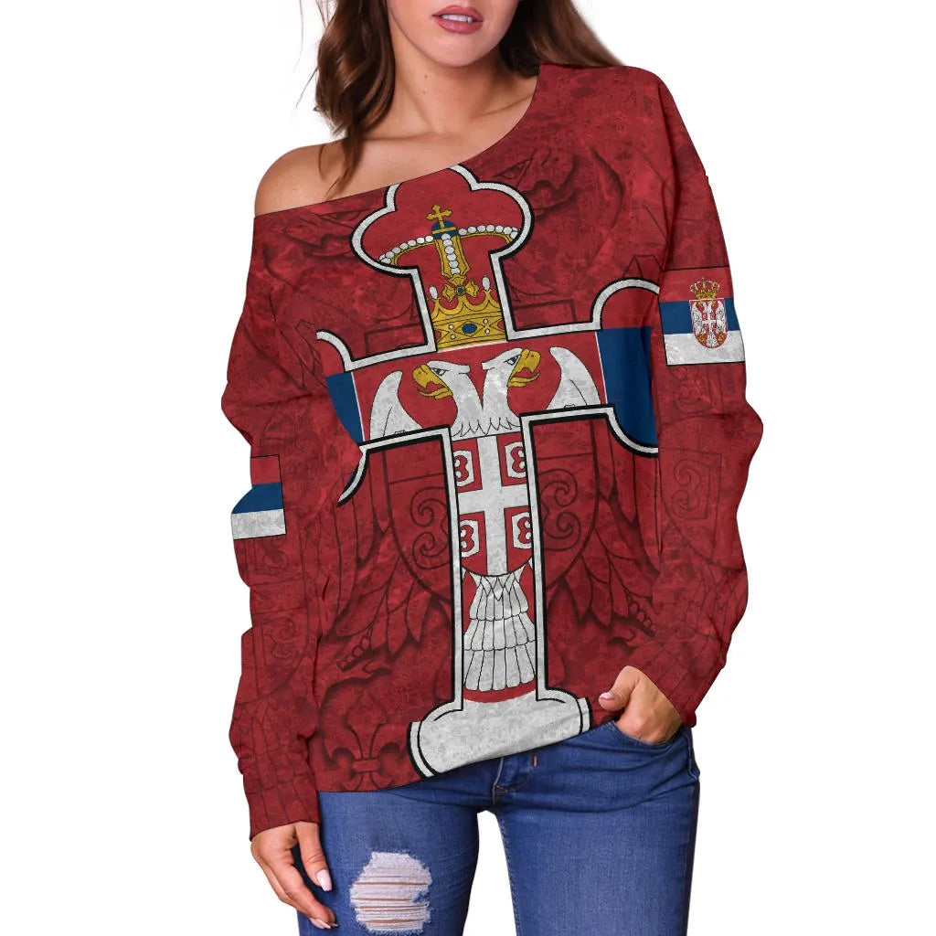 Serbian Cross Off Shoulder Sweater Eagle