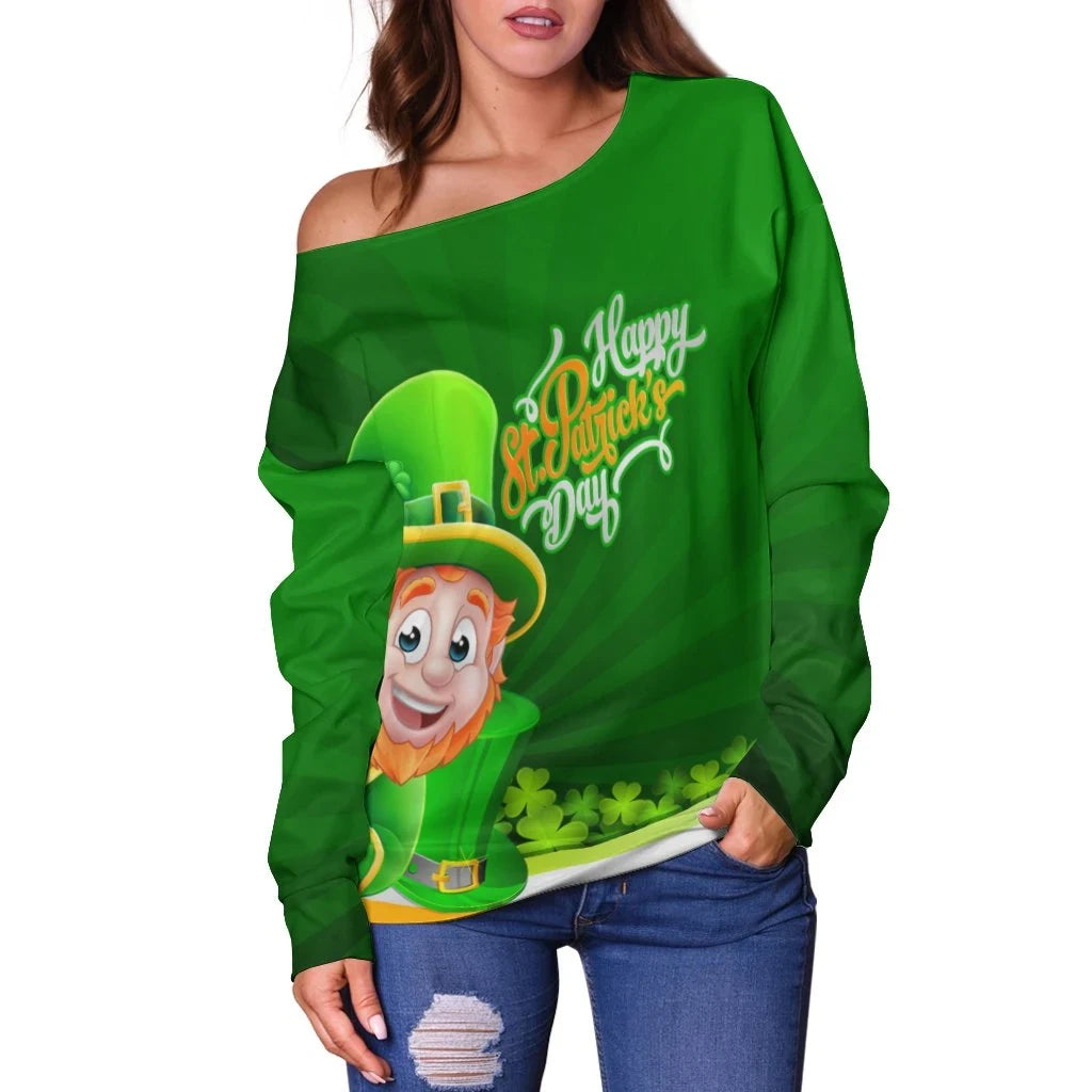Celticone Off Shoulder Sweater Patrick's Green Ireland Ver2