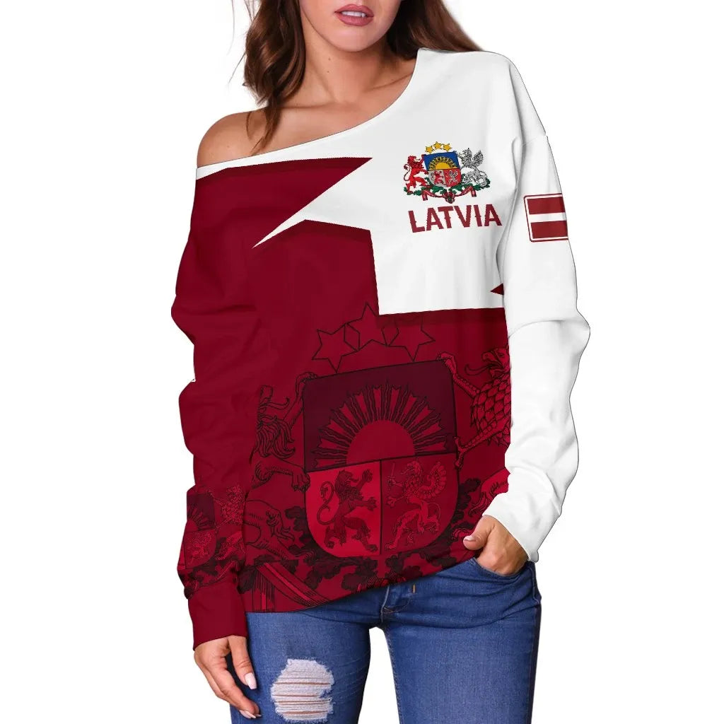 Latvia Women's Off Shoulder Sweater HOME