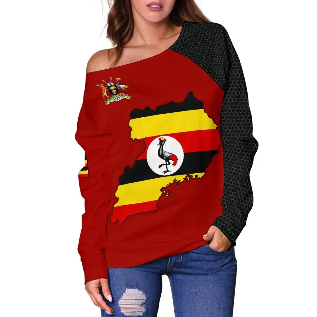 Uganda Sweater Women's Off Shoulder Sweater Map