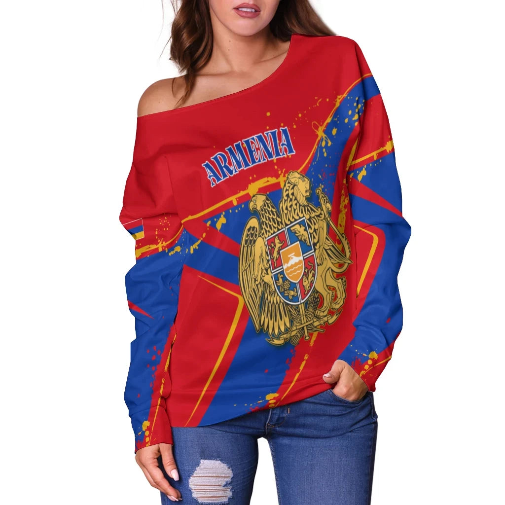 Armenia Women's Off Shoulder Sweater The Pride of Armenia
