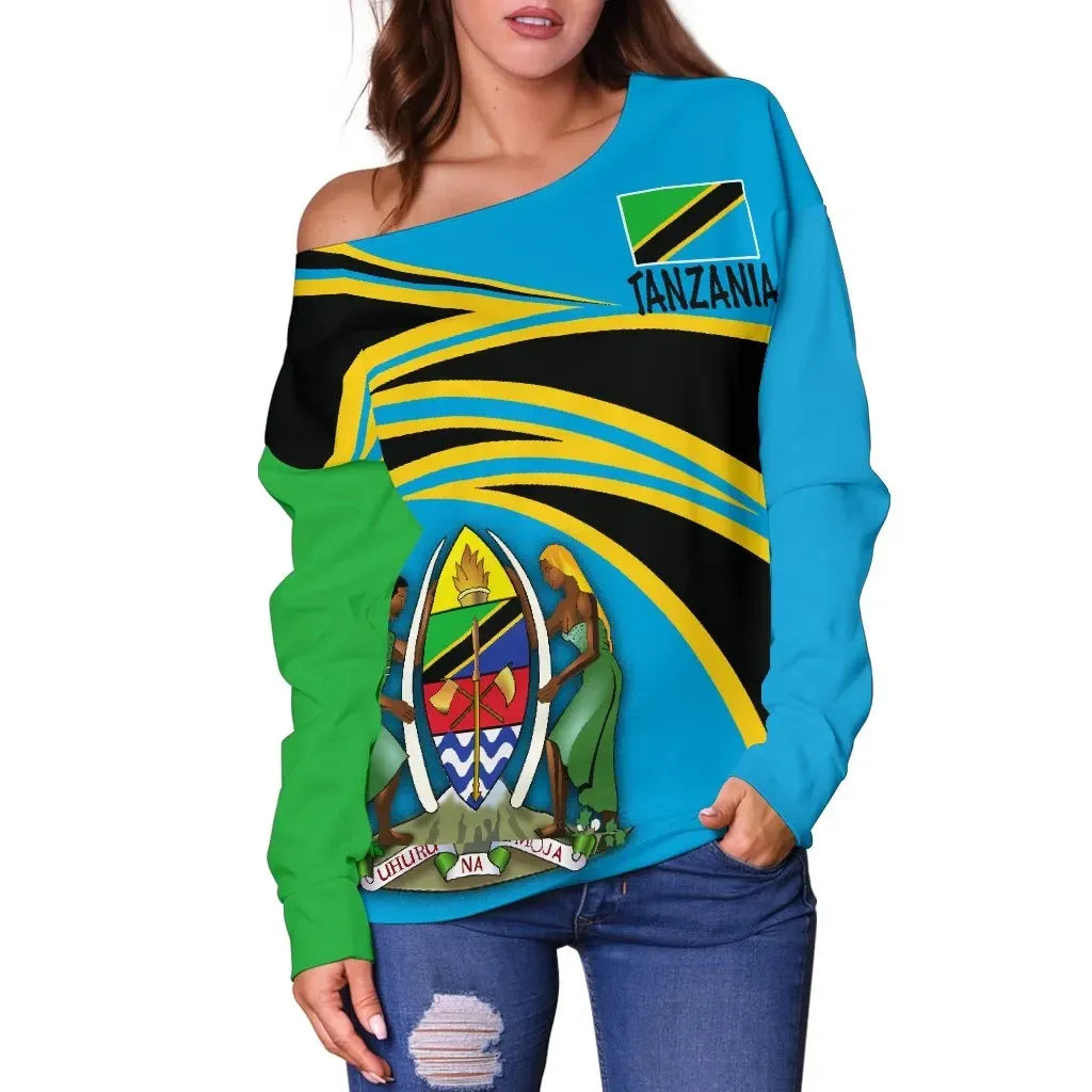 Tanzania N Flag Off Shoulder Sweater