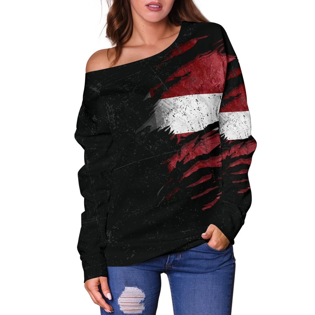 Latvia In Me Women's Off Shoulder Sweater Special Grunge Style