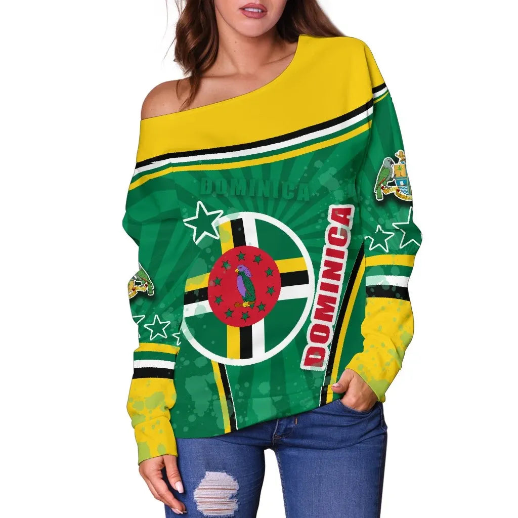 Dominica Off Shoulder Sweater Circle Stripes Flag Version