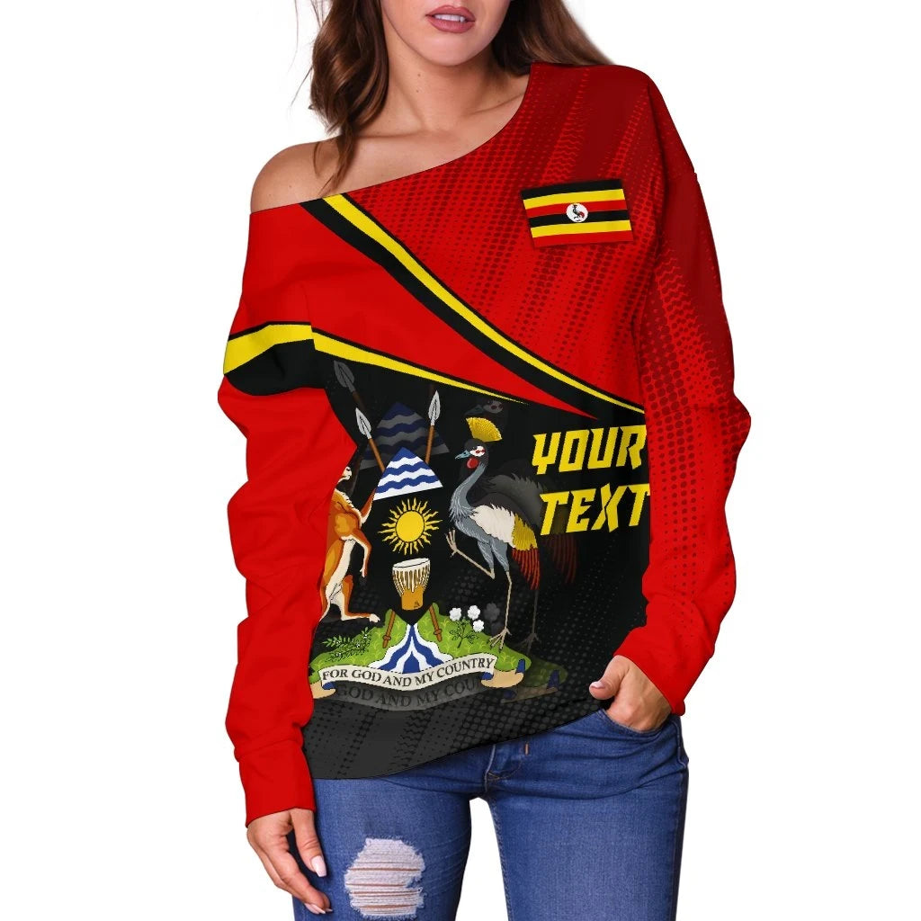 Uganda Personalised Women's Off Shoulder Sweater National Flag