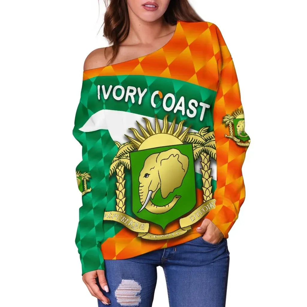 Ivory Coast Women Off Shoulder Sweater Sporty Style