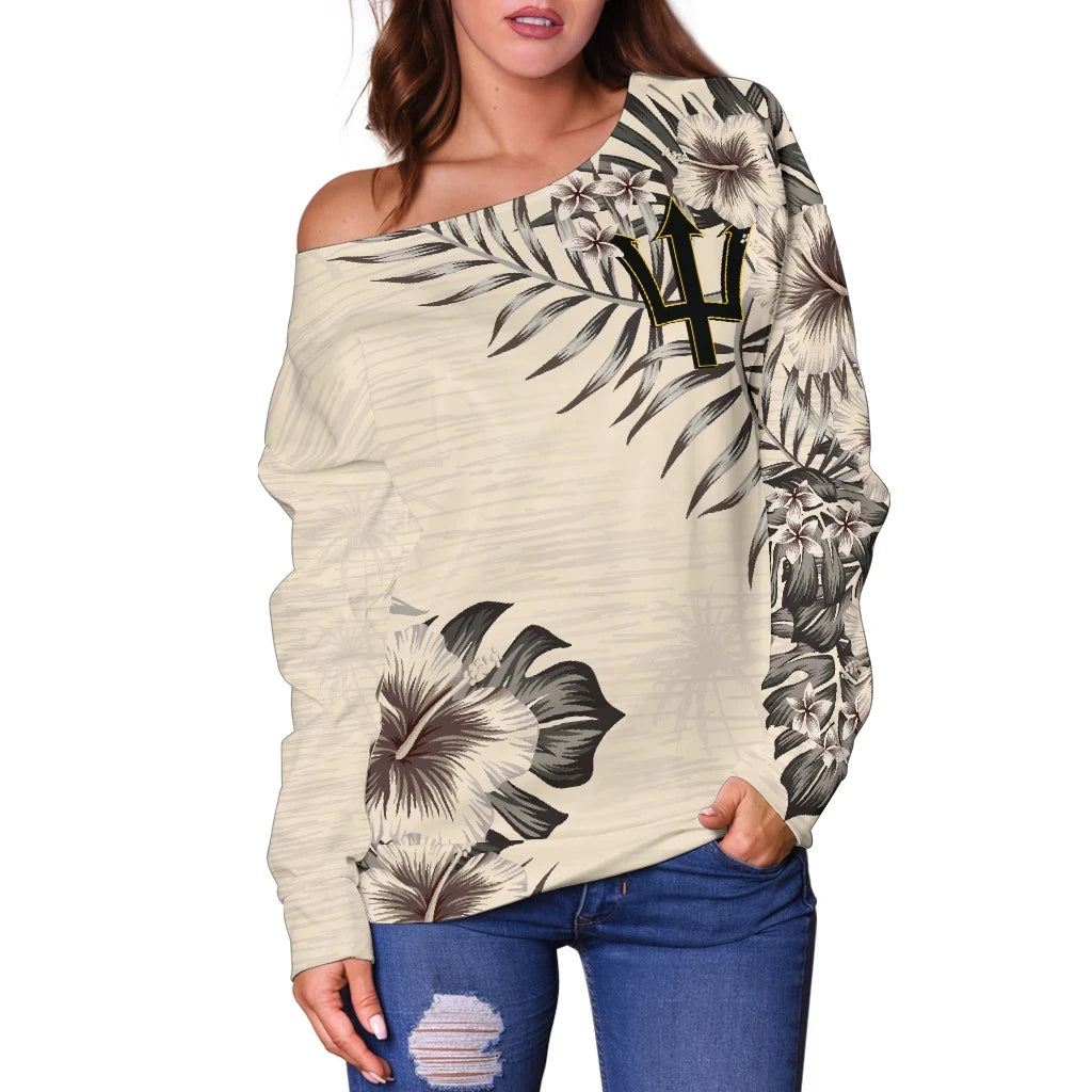 Barbados The Beige Hibiscus Off Shoulder Sweater