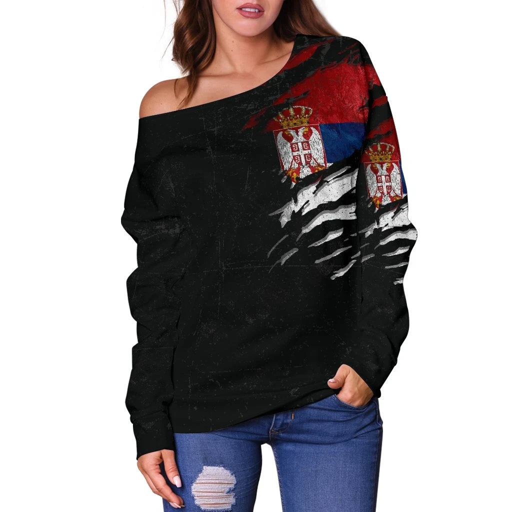Serbia in Me Women's Off Shoulder Sweater Special Grunge Style