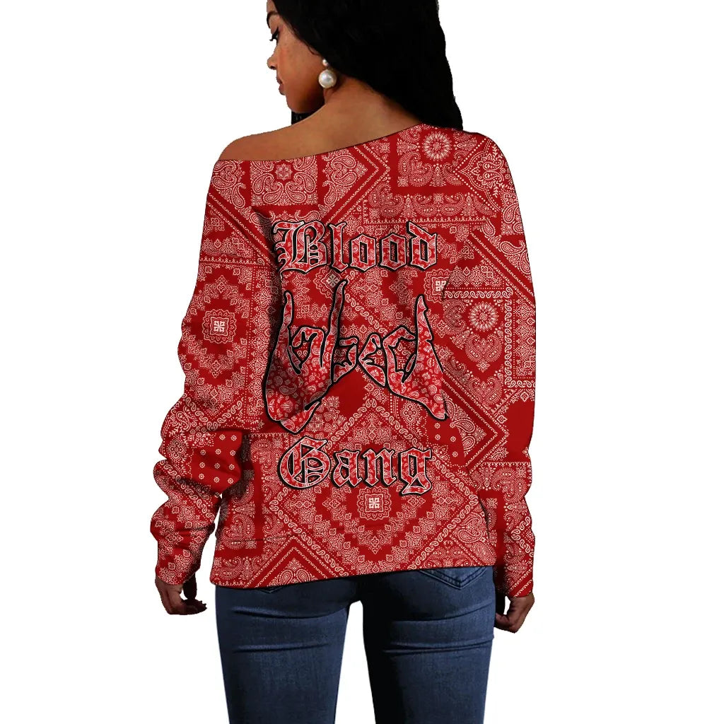 Blood Gang Off Shoulder Sweater Red Paisley