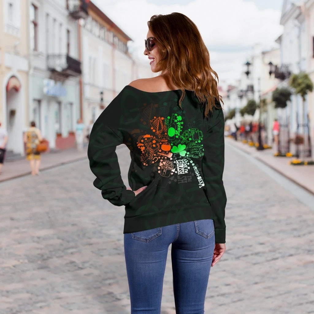 Ireland Women's Off Shoulder Sweater Ireland Shamrock St.Patrick Day Style