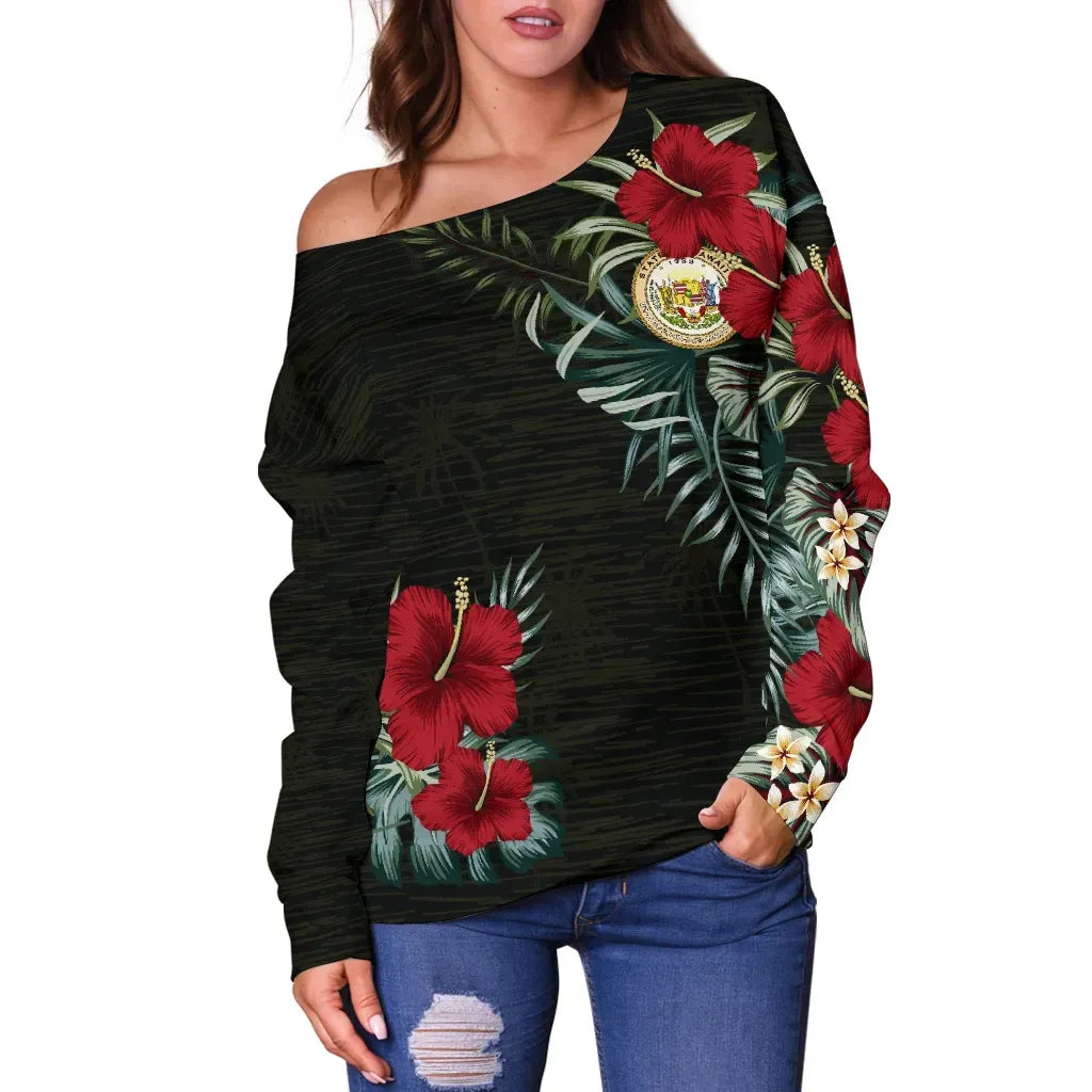 Hawaii Hibiscus Off Shoulder Sweater