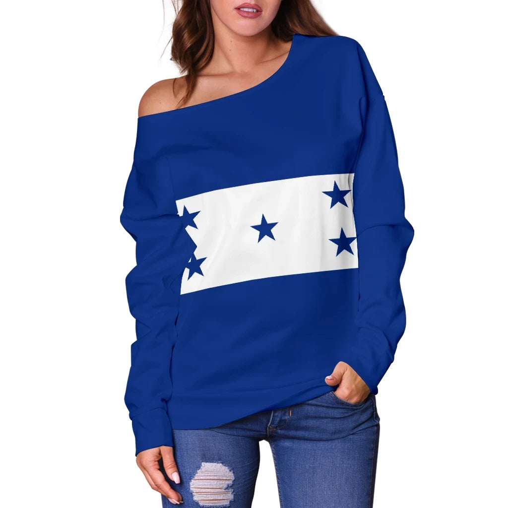 Honduras Off Shoulder Sweater Flag with Coat of Arms