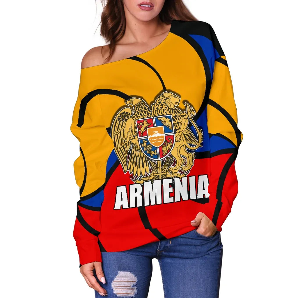 Armenian symbol of Eternity Flag Women's Off Shoulder Sweater