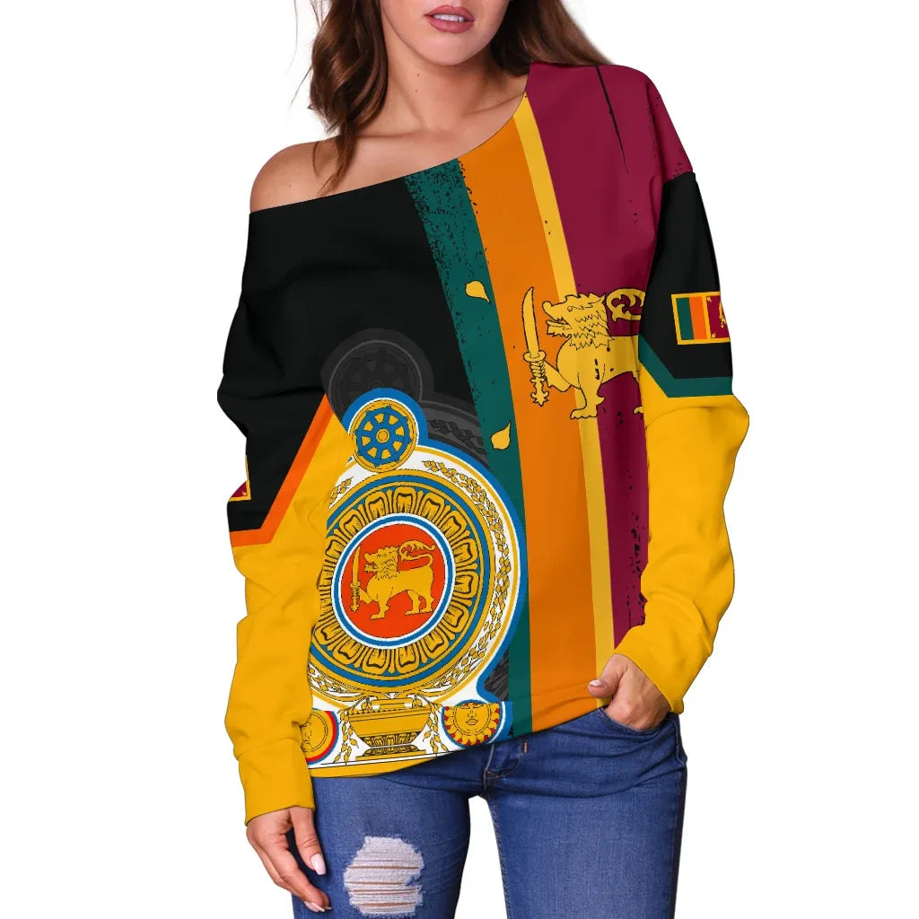 Sri Lanka Coat Of Arm Flag Women's Off Shoulder Sweater